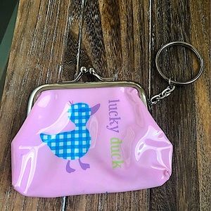 Vintage Lucky Duck Pink Vinyl Coin Purse, Small Kiss lock Keychain Wallet